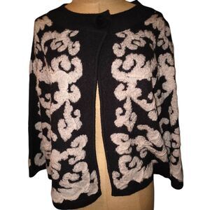 Heather B Sweater Women's Large Black Wool Blend Artsy Cardigan Open Front Snap